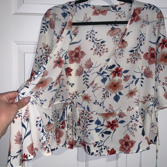 ** S O L D ** Floral Side-Tie Blouse - Picture 2 of 5